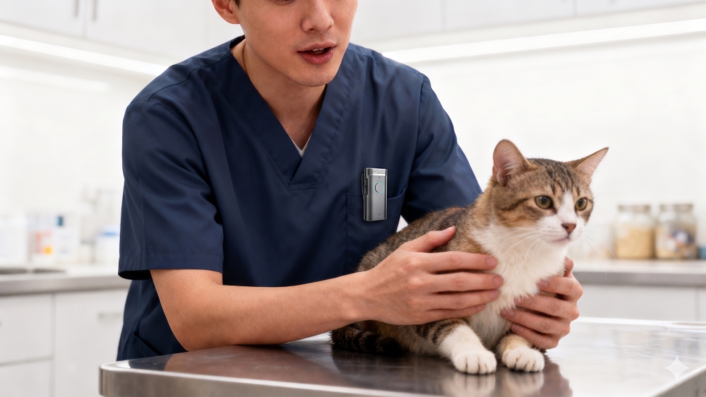 All-day battery life wearable recorder for veterinary use